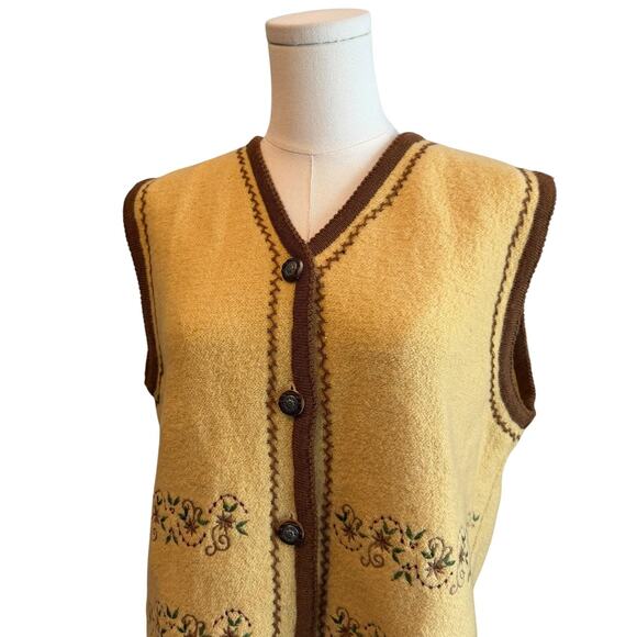 VTG Eagle's Eye Wool Sweater Vest Womens Large Embroidered Button Front Peruvian - Picture 7 of 11